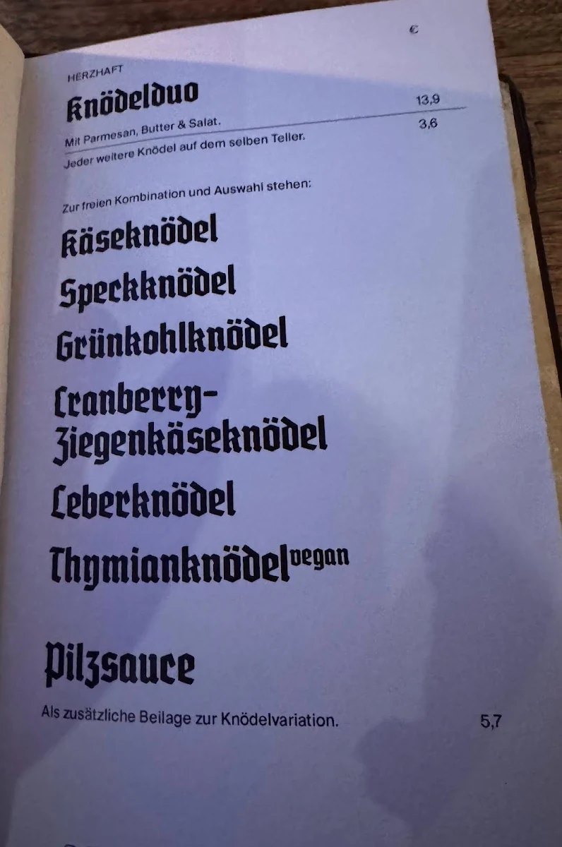 Speisekarte, Knödelwirtschaft NORD