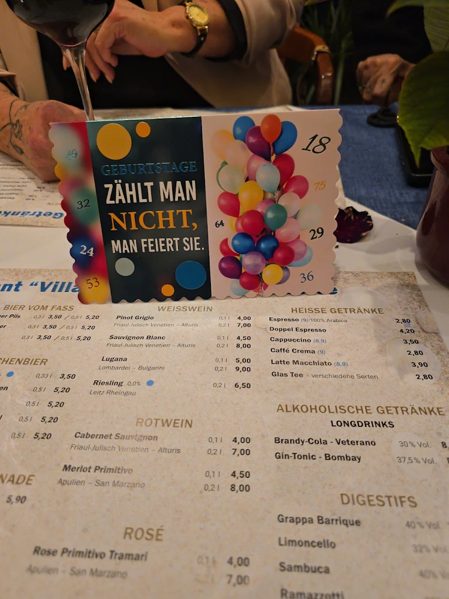 Speisekarte, Restaurant VillaMare - Mediterrane Küche