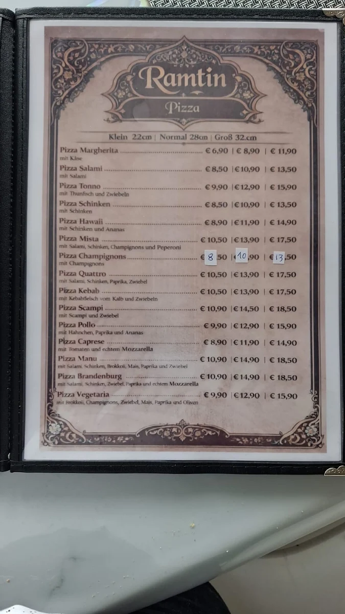 Speisekarte, Ramtin's persische Spezialitäten