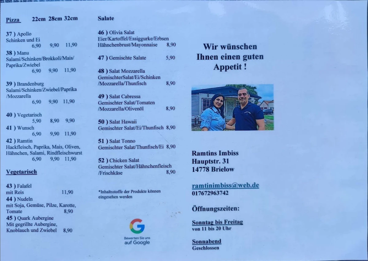 Speisekarte, Ramtin's persische Spezialitäten