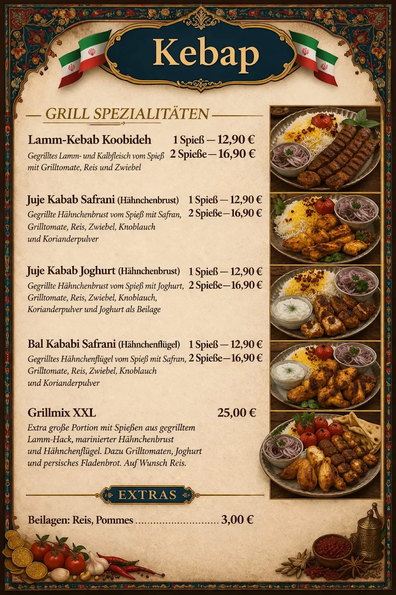 Speisekarte, Ramtin's persische Spezialitäten