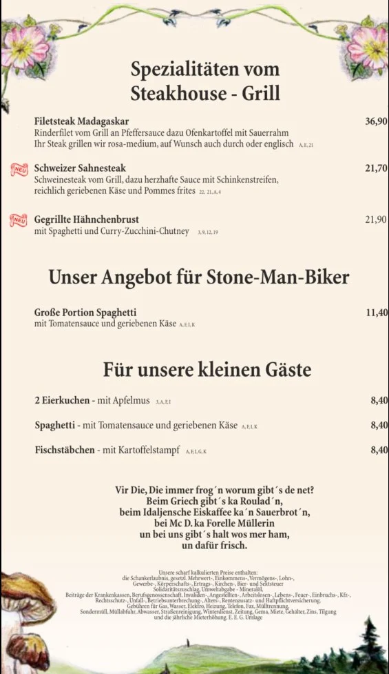 Speisekarte, Biergarten Pöhlberg