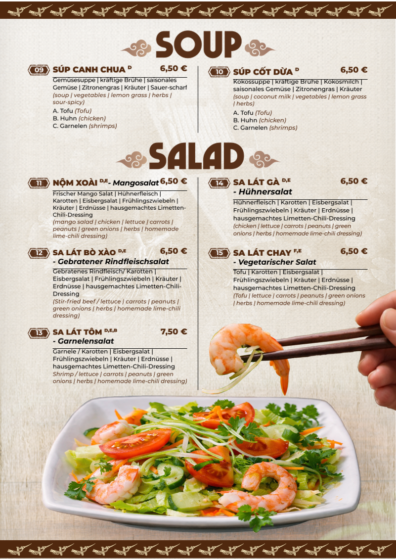 Speisekarte, Hue Xua Vietnamesisches und Sushi-Restaurant