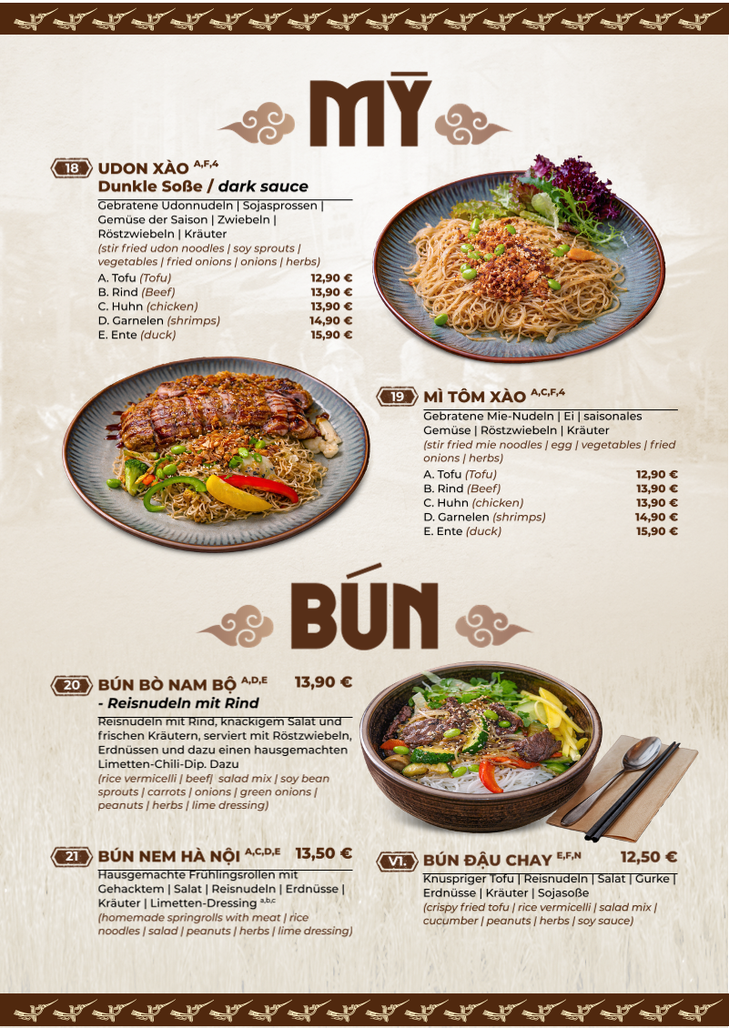 Speisekarte, Hue Xua Vietnamesisches und Sushi-Restaurant