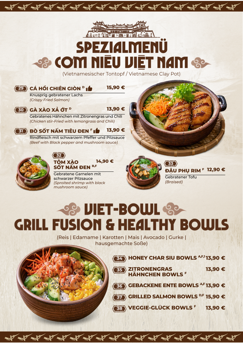 Speisekarte, Hue Xua Vietnamesisches und Sushi-Restaurant