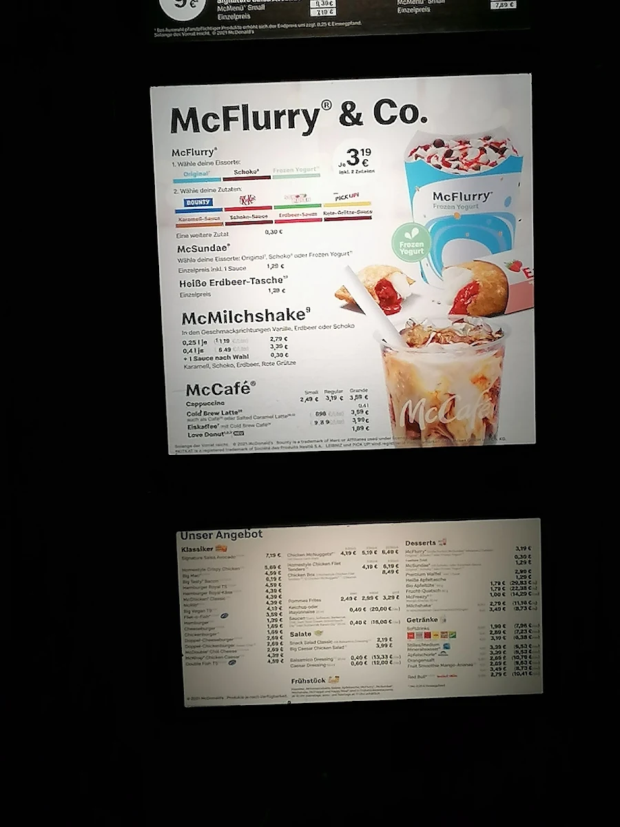 Speisekarte, McDonald's