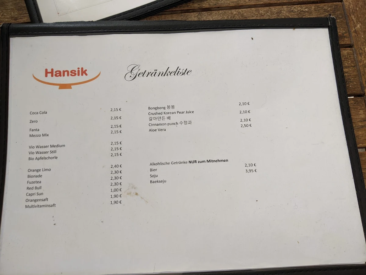 Speisekarte, Hansik