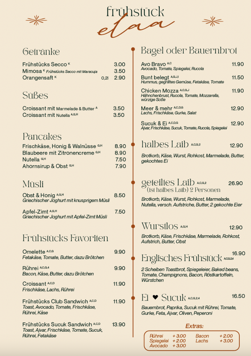 Speisekarte, ELAA | Café, Bistro, Bar