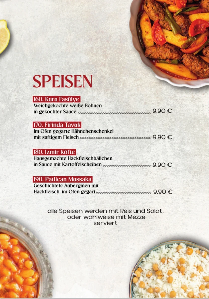 Speisekarte, Evim Café & Restaurant