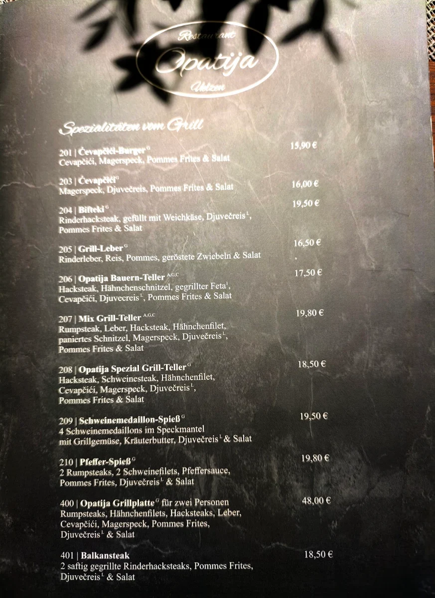 Speisekarte, Restaurant Opatija