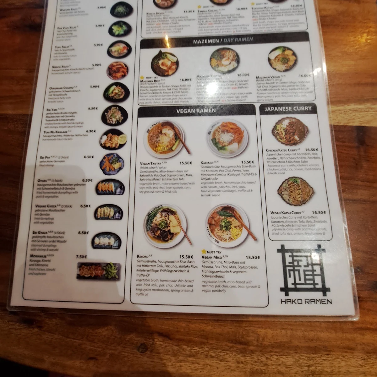 Speisekarte, Hako Ramen Hamburg