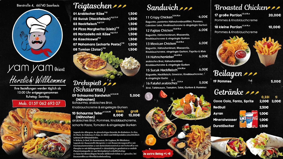 Speisekarte, Yam Yam Orient