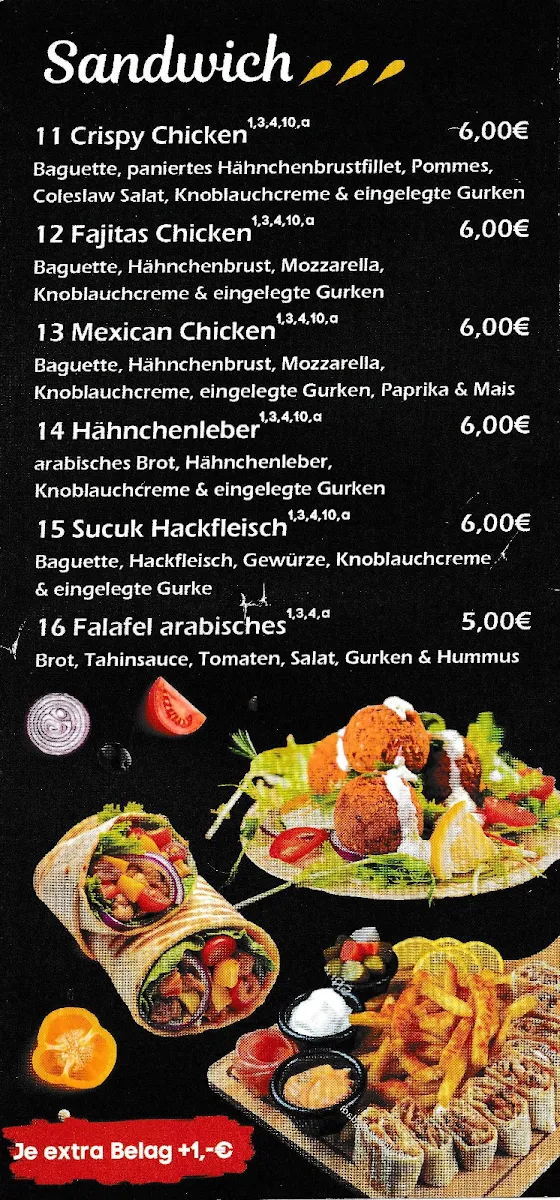Speisekarte, Yam Yam Orient