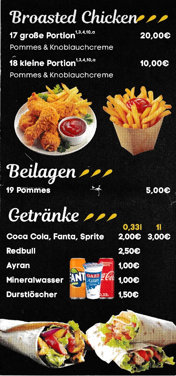 Speisekarte, Yam Yam Orient