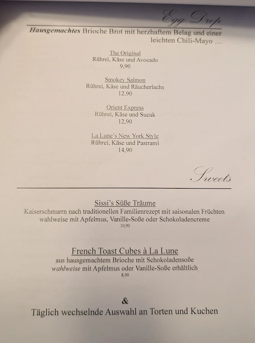 Speisekarte, La Lune Café Brunch
