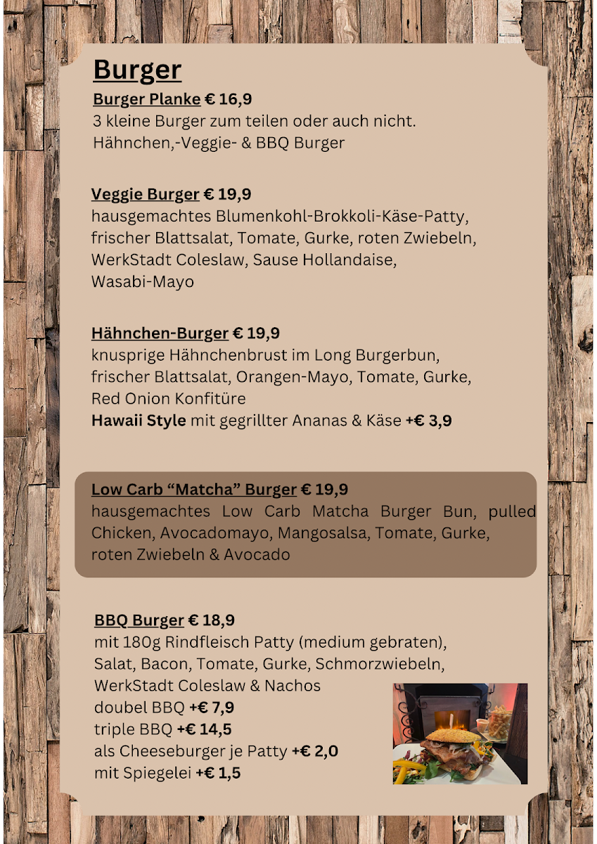 Speisekarte, WerkStadt Restaurant & Eventgastronomie Borken
