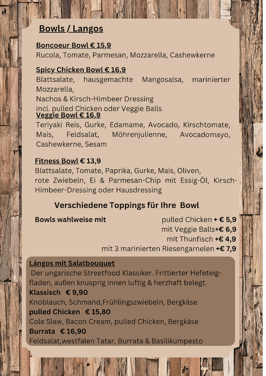 Speisekarte, WerkStadt Restaurant & Eventgastronomie Borken