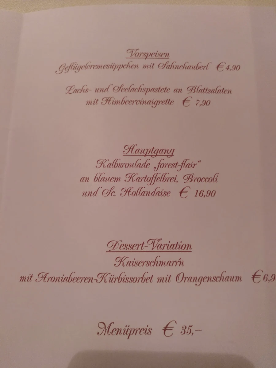 Speisekarte, Zum Blätz Restauration