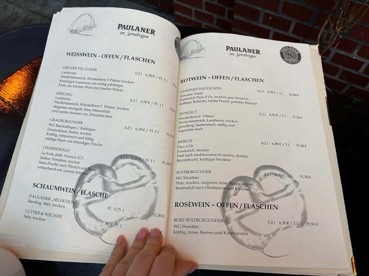 Speisekarte, Paulaner im Spreebogen