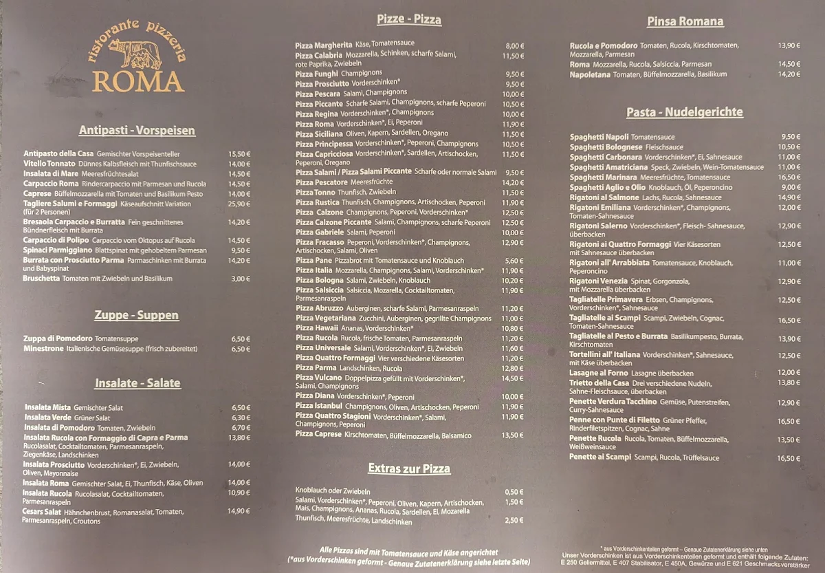 Speisekarte, Restaurant Roma