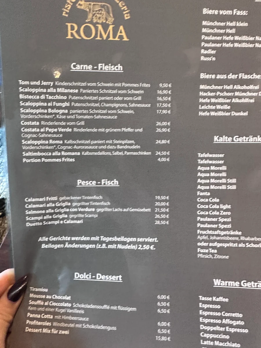 Speisekarte, Restaurant Roma
