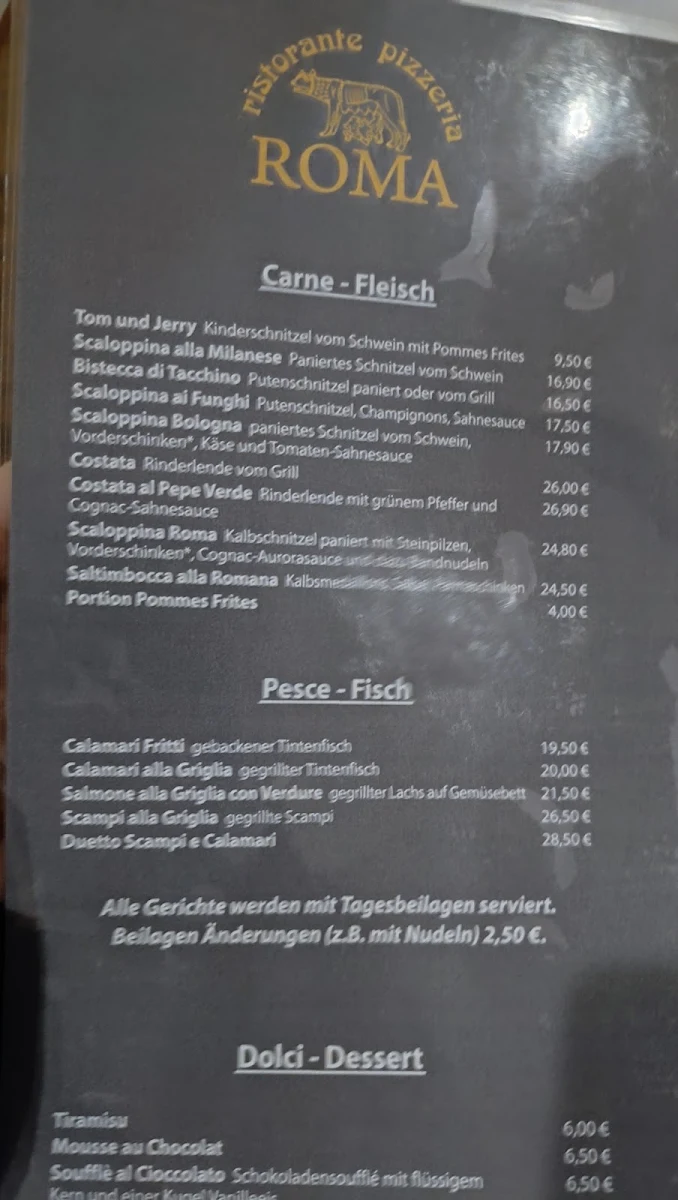 Speisekarte, Restaurant Roma