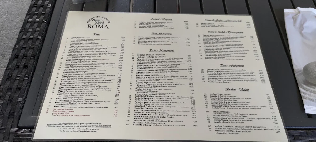 Speisekarte, Restaurant Roma