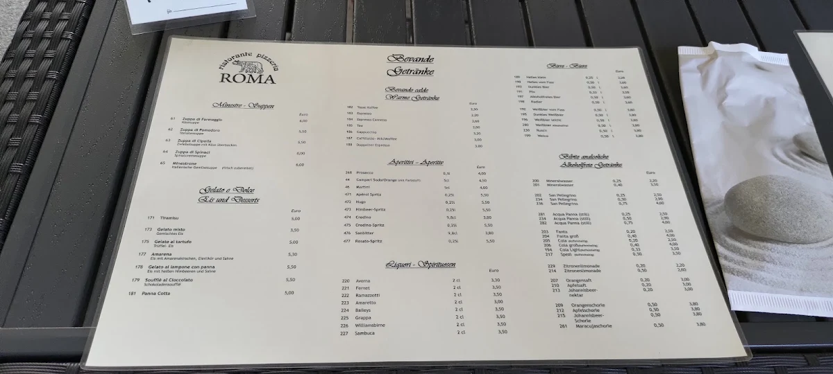 Speisekarte, Restaurant Roma