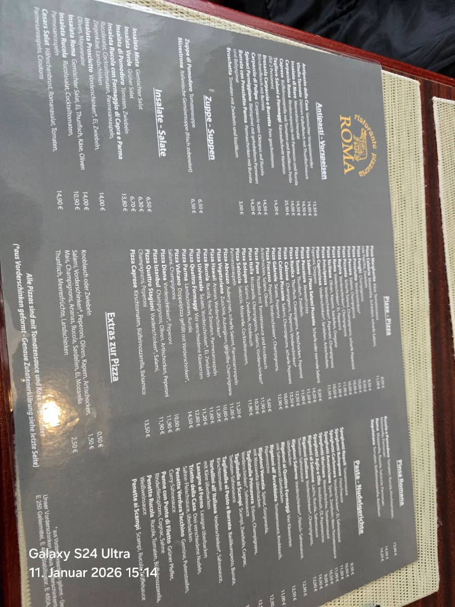 Speisekarte, Restaurant Roma
