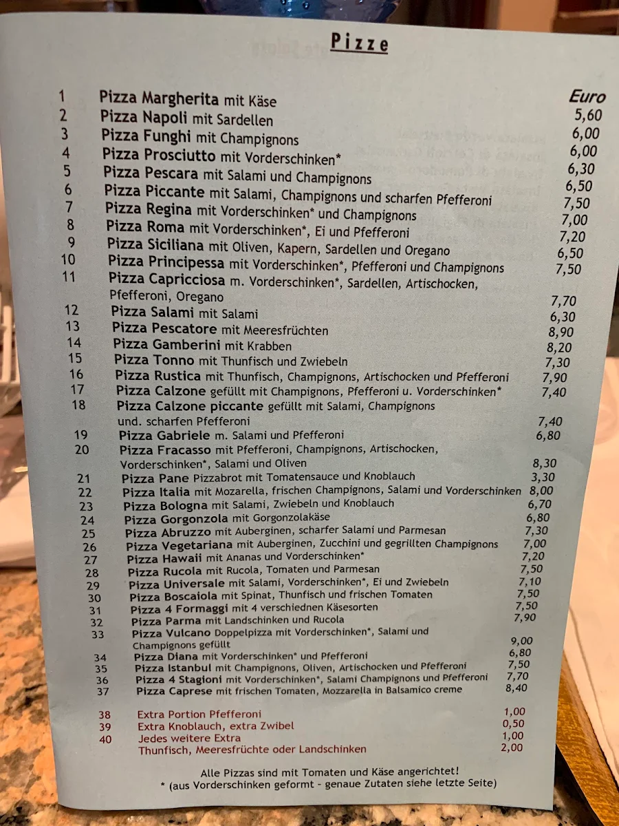Speisekarte, Restaurant Roma