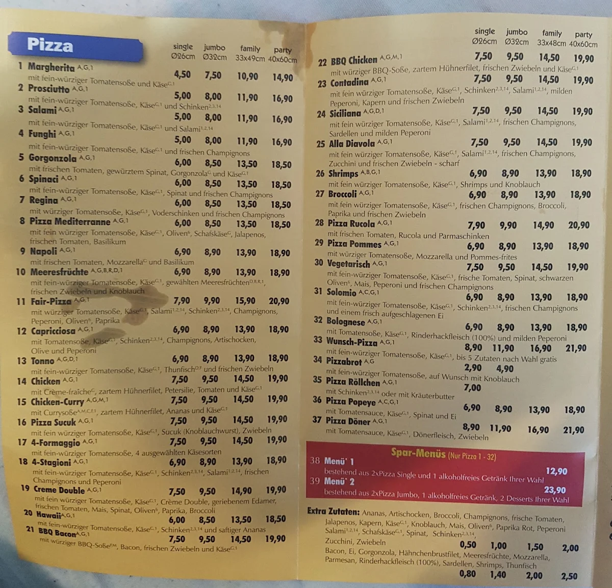 Speisekarte, Fair Pizza Fürstenfeldbruck