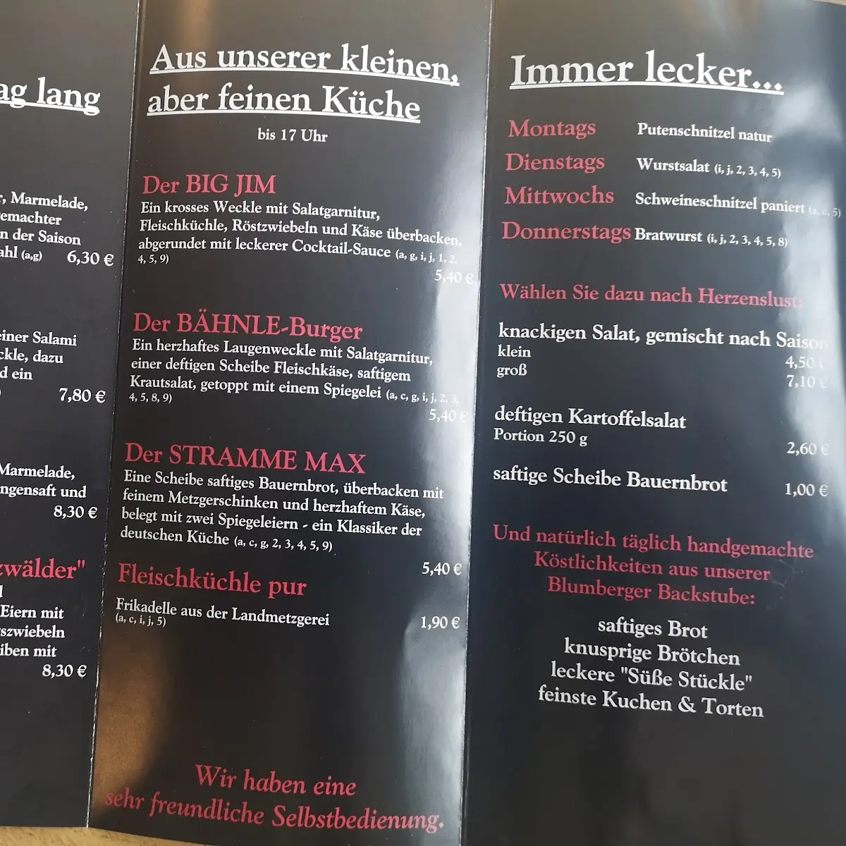 Speisekarte, JIM KNÖPFLE - KNÖPFLE - DER BÄCKER e.K.