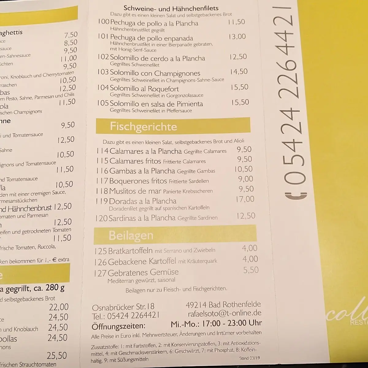 Speisekarte, Collo | Restaurant & Bar