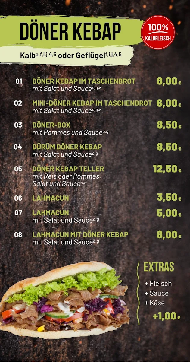 Speisekarte, SHAH DÖNER