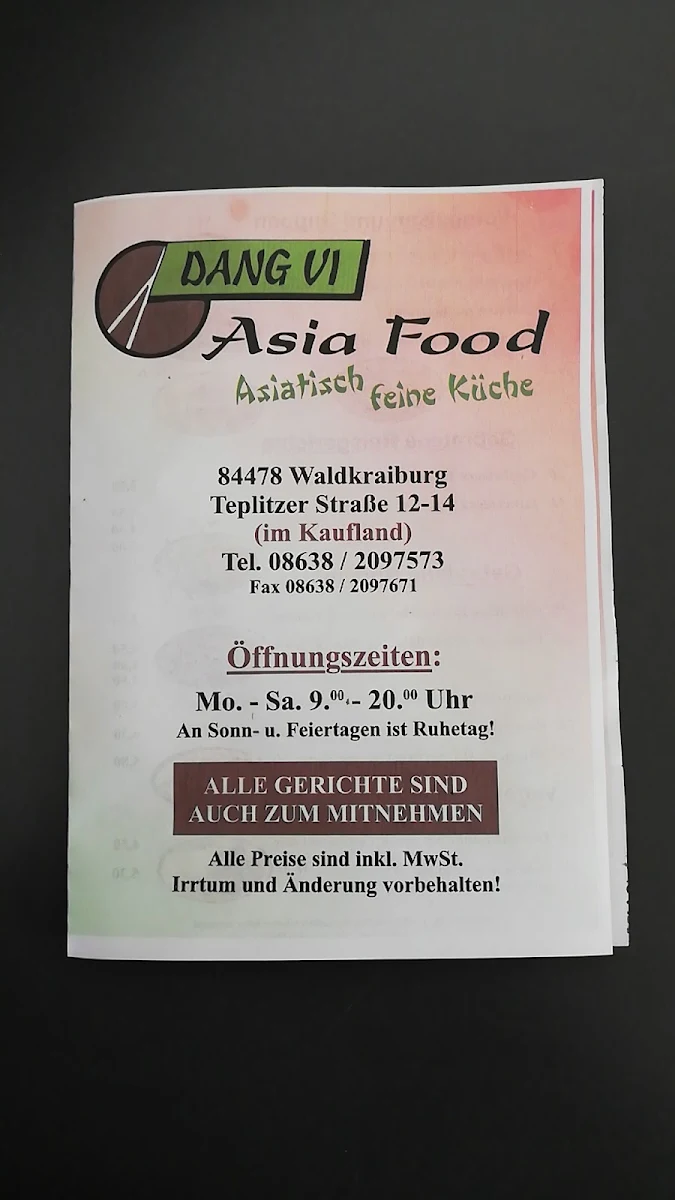 Speisekarte, Asia food Dang Vi