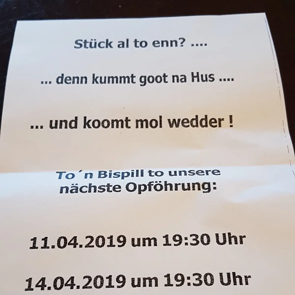 Speisekarte, Dorfkrug Hüsby