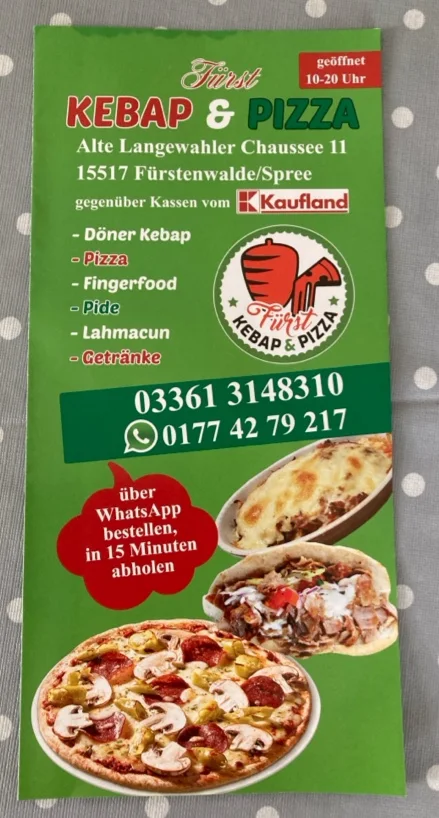 Speisekarte, Fürst Kebap & Pizza