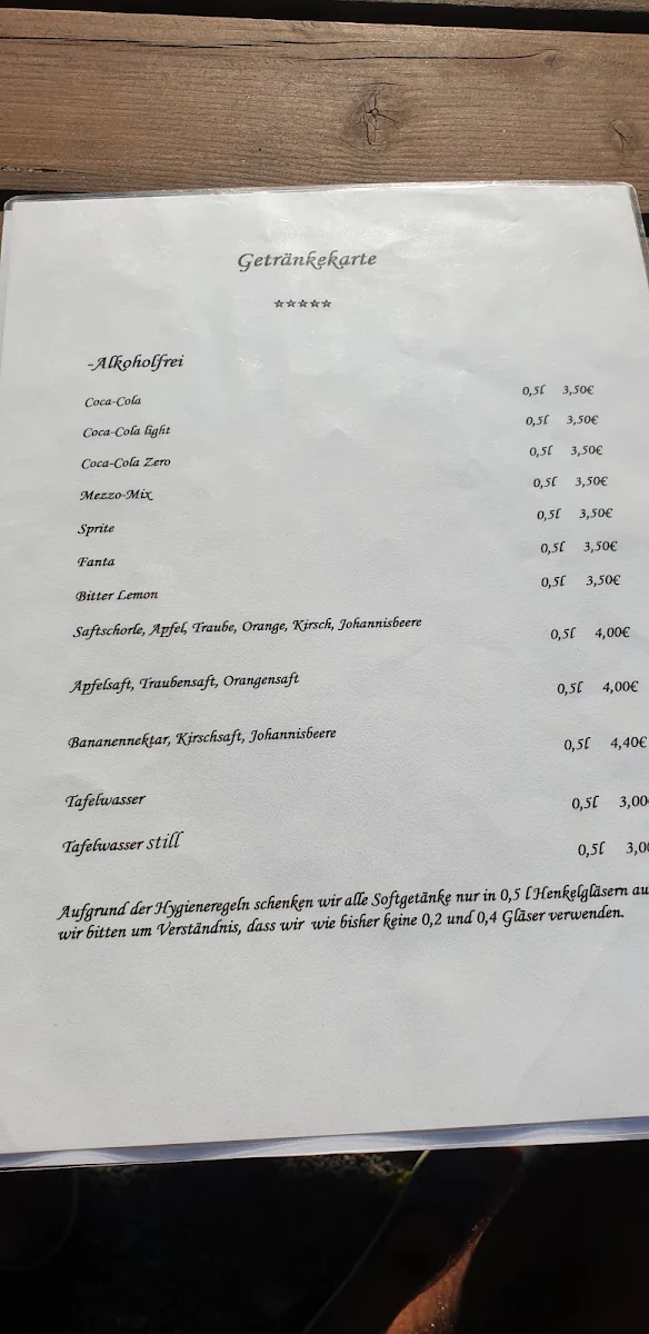 Speisekarte, Rögener Hütte
