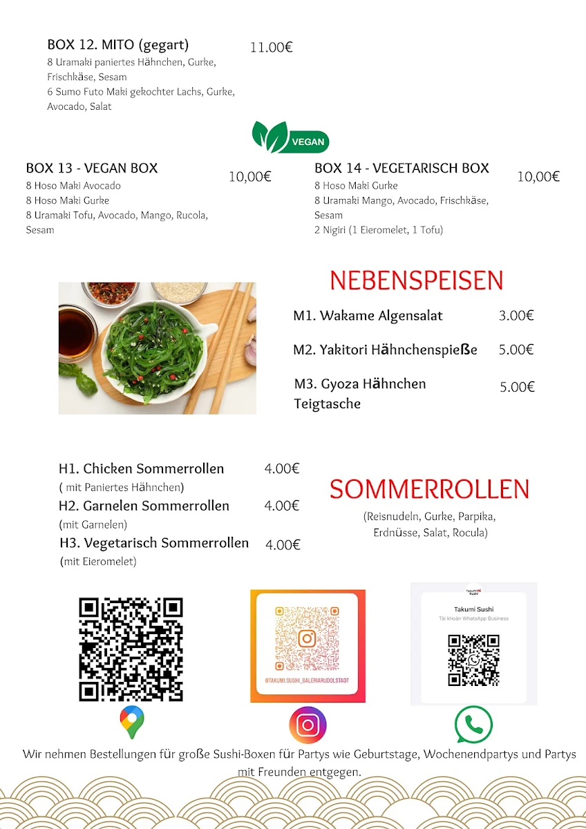 Speisekarte, Takumi Sushi - Galeria Rudolstadt