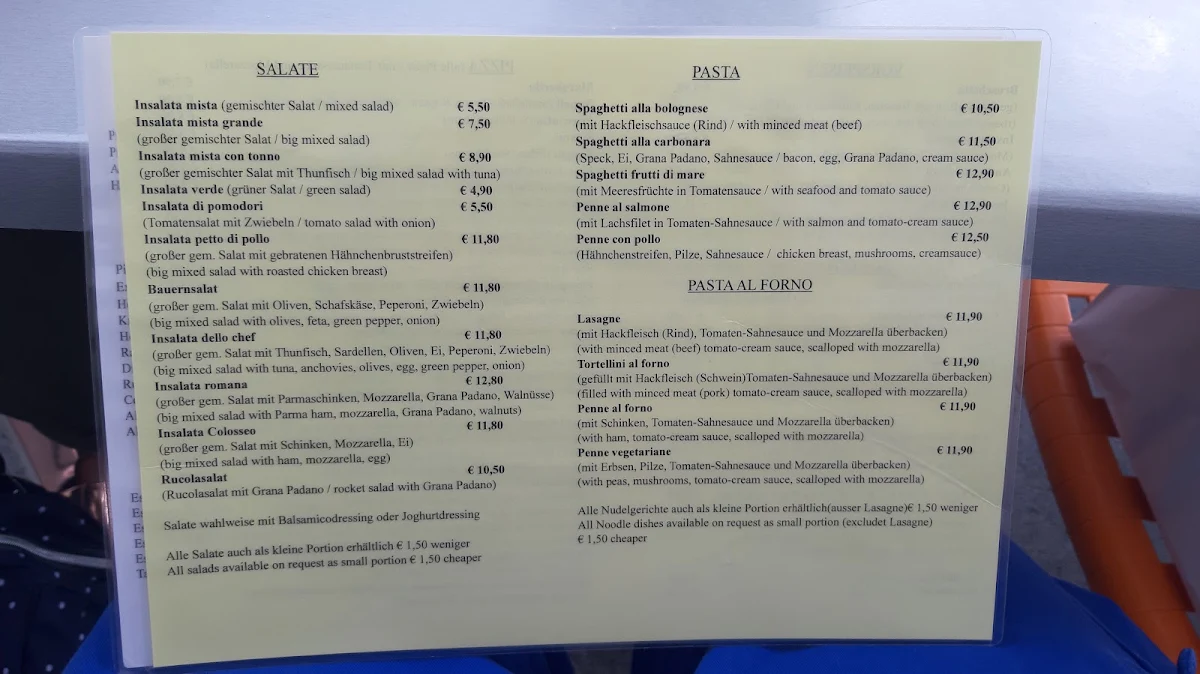 Speisekarte, Colosseo Ristorante Pizzeria