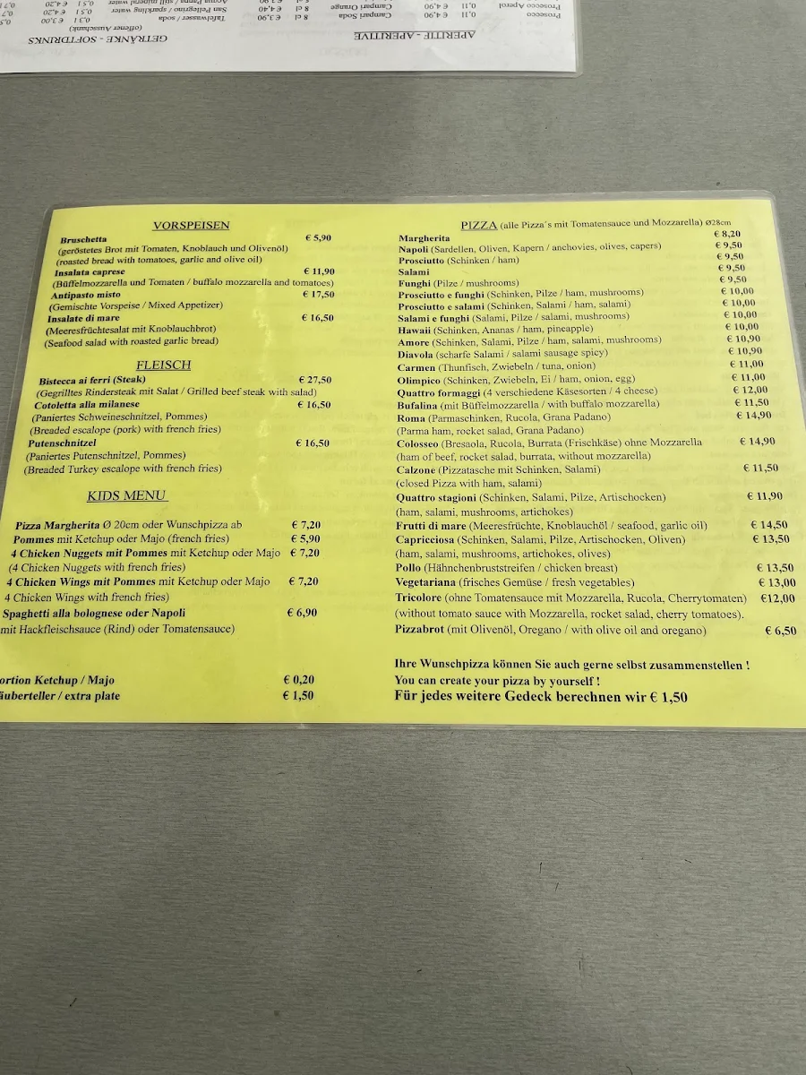 Speisekarte, Colosseo Ristorante Pizzeria