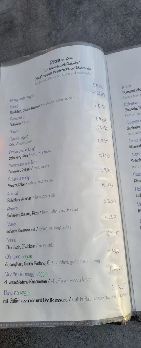 Speisekarte, Colosseo Ristorante Pizzeria