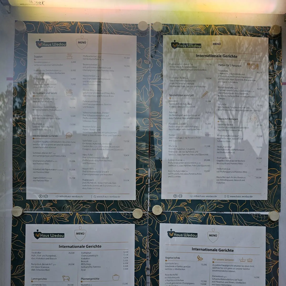Speisekarte, Restaurant Haus Wedau