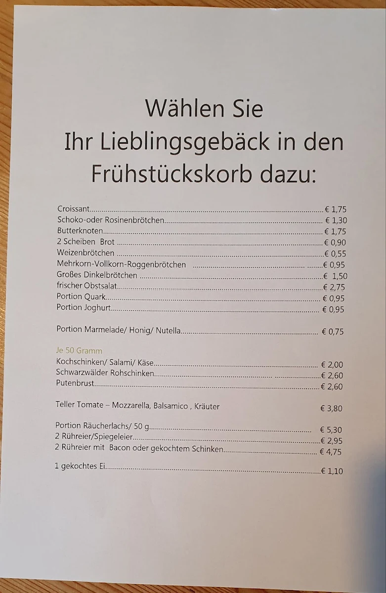 Speisekarte, Bäckerei Cafe Schuppner & Koschare