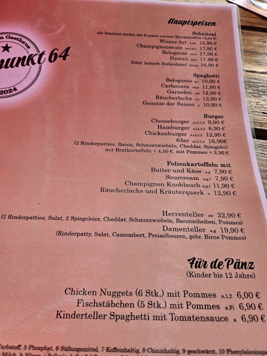 Speisekarte, Standpunkt 64