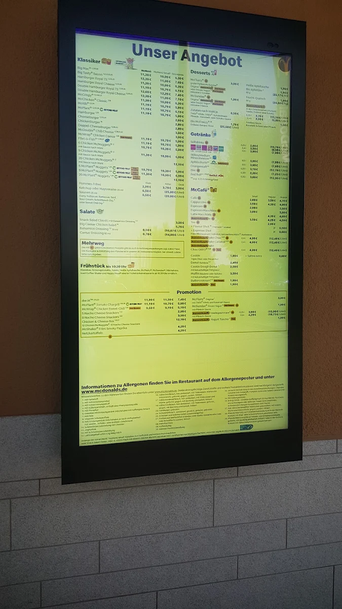 Speisekarte, McDonald's