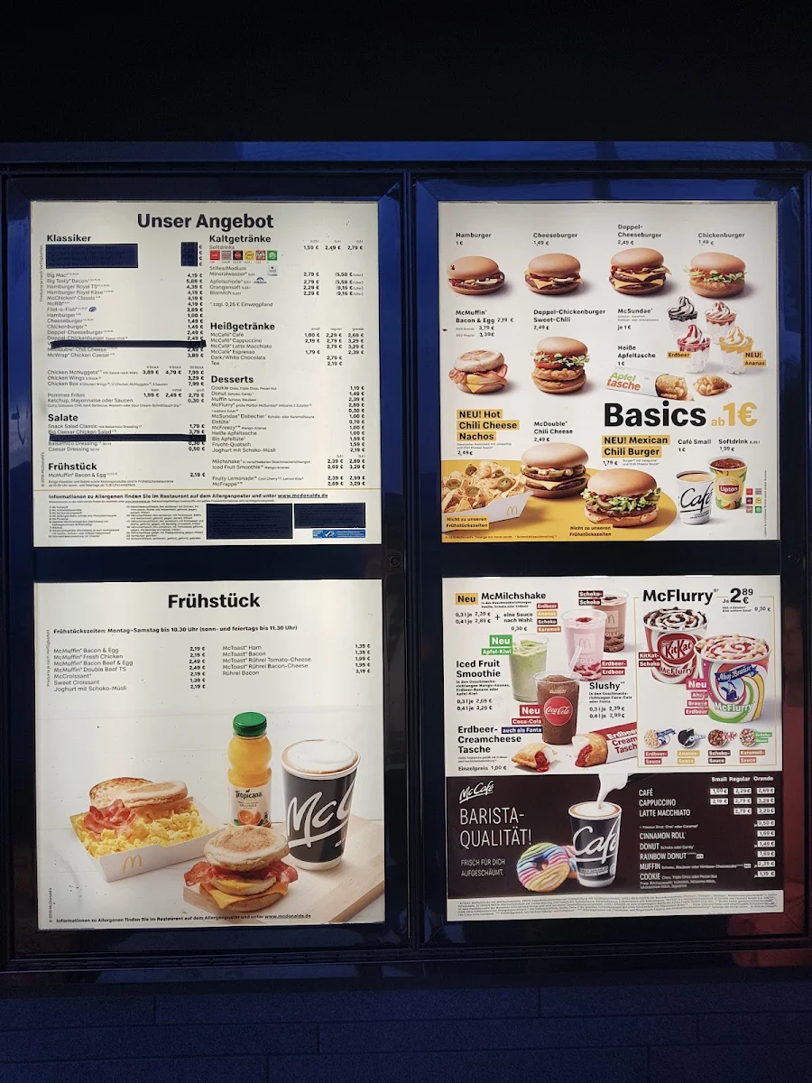 Speisekarte, McDonald's
