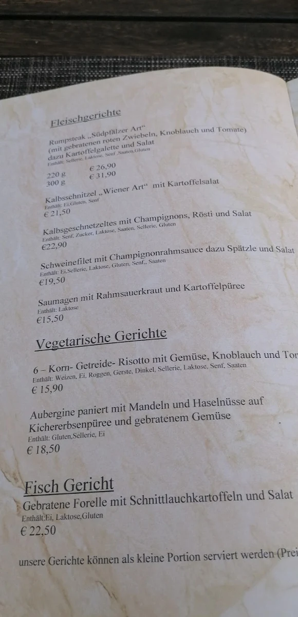 Speisekarte, Gasthaus zur Sonne