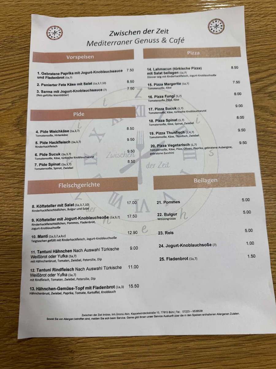 Speisekarte, Zwischen der Zeit