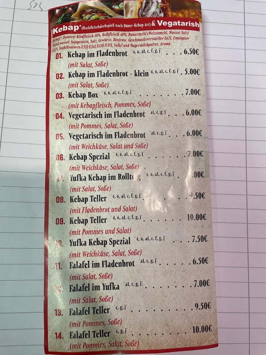 Speisekarte, Kebap Sulgen/ Pizza und Kebap Haus